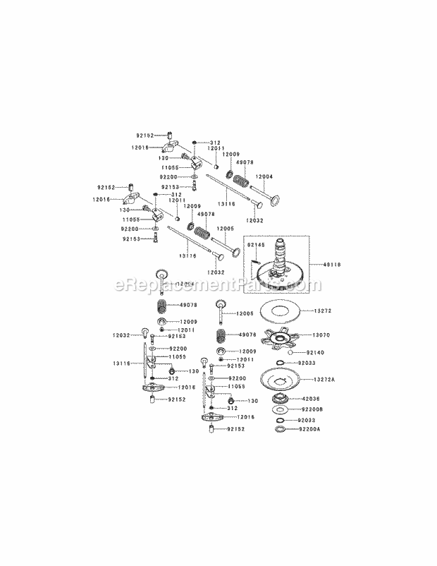 Kawasaki Fx850-S11 Valve & Camshaft Diagram and Parts List for S6031-KW 53DI8DU6050-31HP Cub Cadet Lawn Tractor